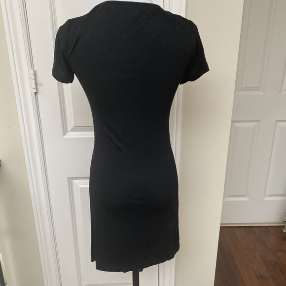 New Black Stretch Swirl Zippers Short Sleeve Crew Neck Night T-Shirt Mini Dress - Picture 5 of 5